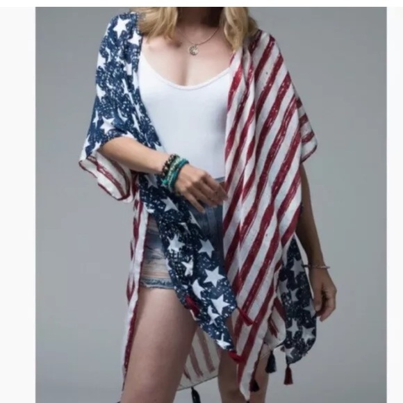 SOLD OUT American Flag Tassel Fringe Kimono Wrap - Picture 5 of 5